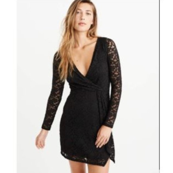 Abercrombie & Fitch Lace Mini Dress Sz XS BLACK Twist-Front V-neck Goth Coquette - Picture 1 of 8